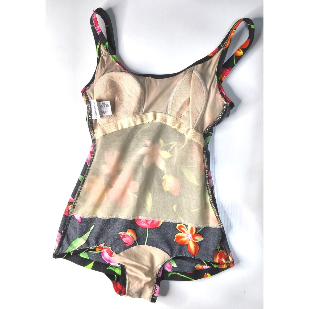 Beach Cabana Swimsuit Womens Medium Black‎ Floral Scoop Neck Vintage - Picture 11 of 12